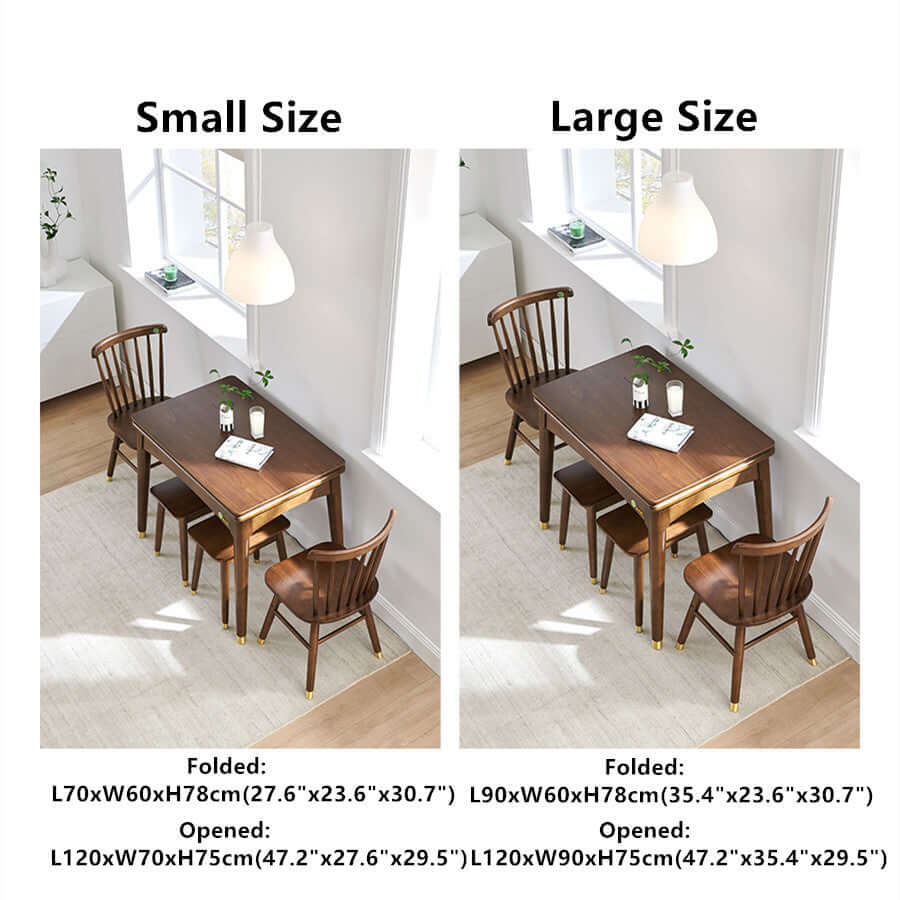 Walnut Solid Wood Expandable Dining Table, Small Size