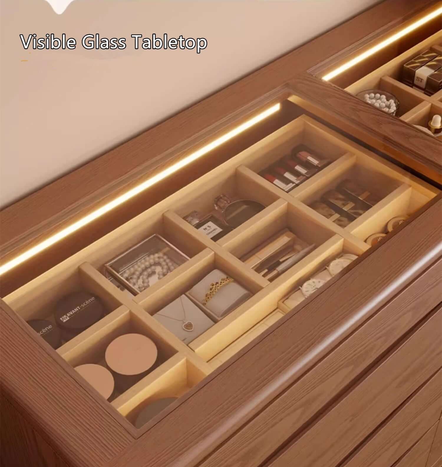 Walnut Vanity Table Set with LED Mirror and 8 Drawers