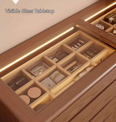 Walnut Vanity Table Set with LED Mirror and 8 Drawers