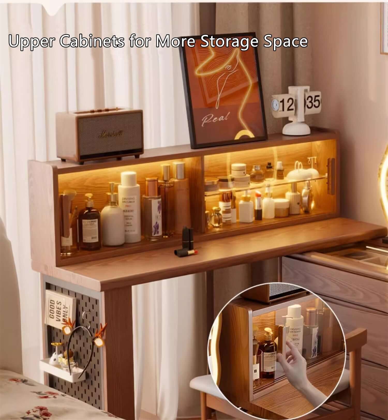 Walnut Vanity Table Set with LED Mirror and 8 Drawers
