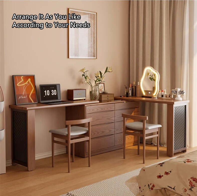Walnut Vanity Table Set with LED Mirror and 8 Drawers