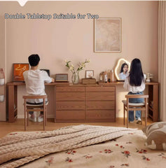 Walnut Vanity Table Set with LED Mirror and 8 Drawers