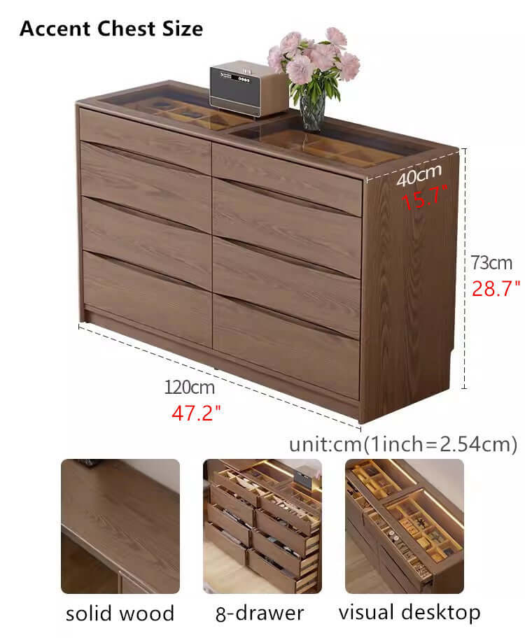 Walnut Vanity Table Set with LED Mirror and 8 Drawers