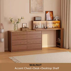 Walnut Vanity Table Set with LED Mirror and 8 Drawers