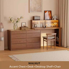 Walnut Vanity Table Set with LED Mirror and 8 Drawers