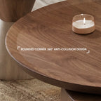 Walnut Veneer Coffee Table Set with Stone-Look Base and Hidden Storage