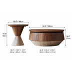Walnut Veneer Coffee Table Set with Stone-Look Base and Hidden Storage Dimensions