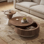 Walnut Veneer Coffee Table Set with Stone-Look Base and Hidden Storage Main Product Image