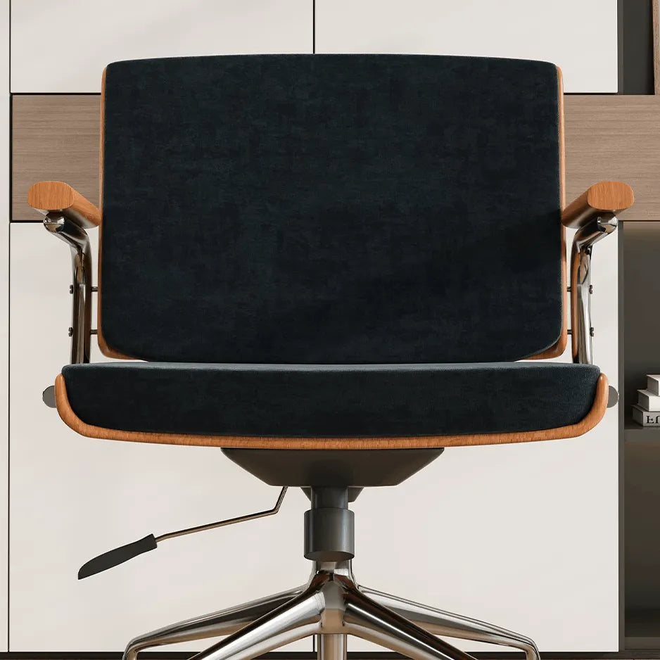 Walnut Veneer Velvet Office Chair with Ergonomic Lumbar and Alloy Base
