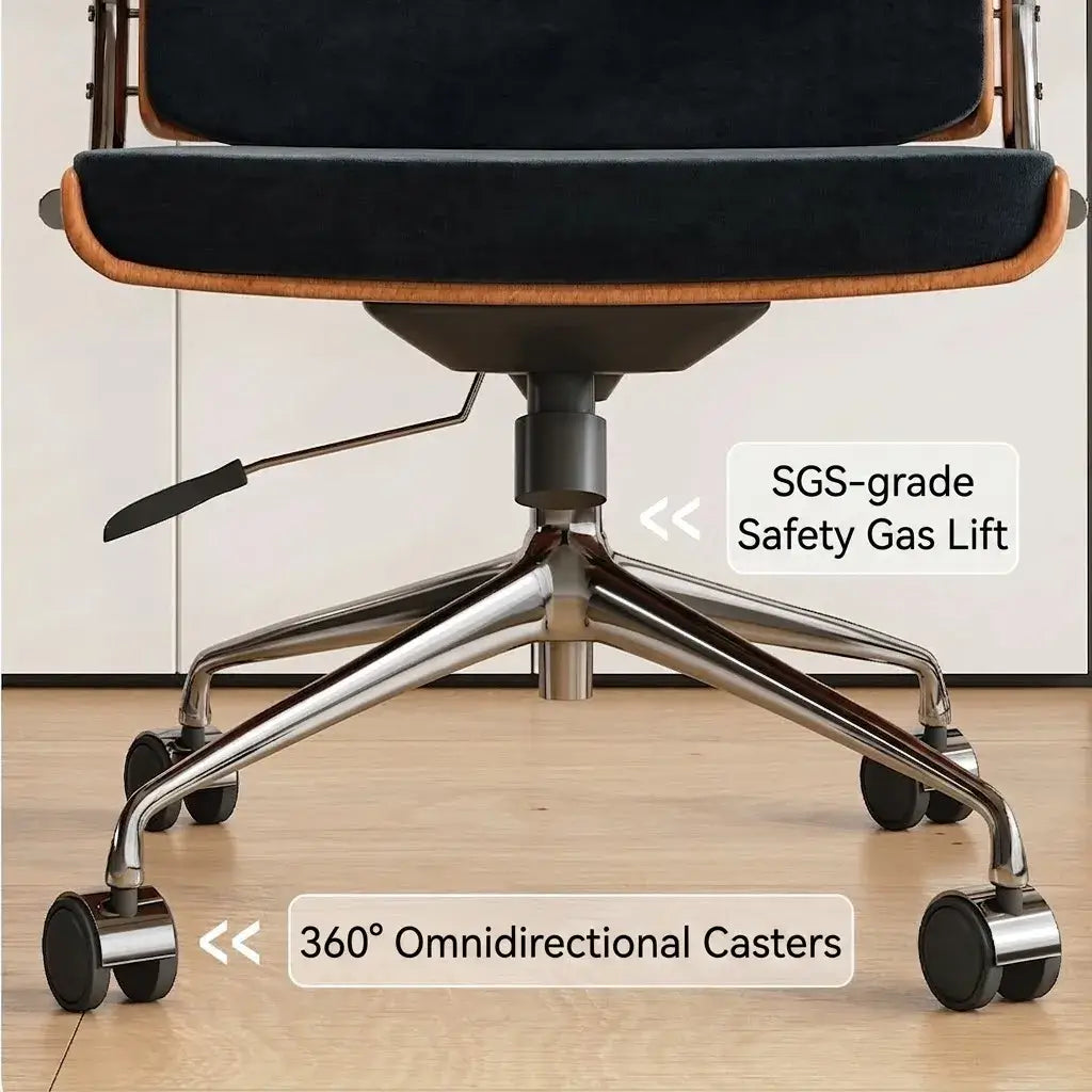 Walnut Veneer Velvet Office Chair with Ergonomic Lumbar and Alloy Base
