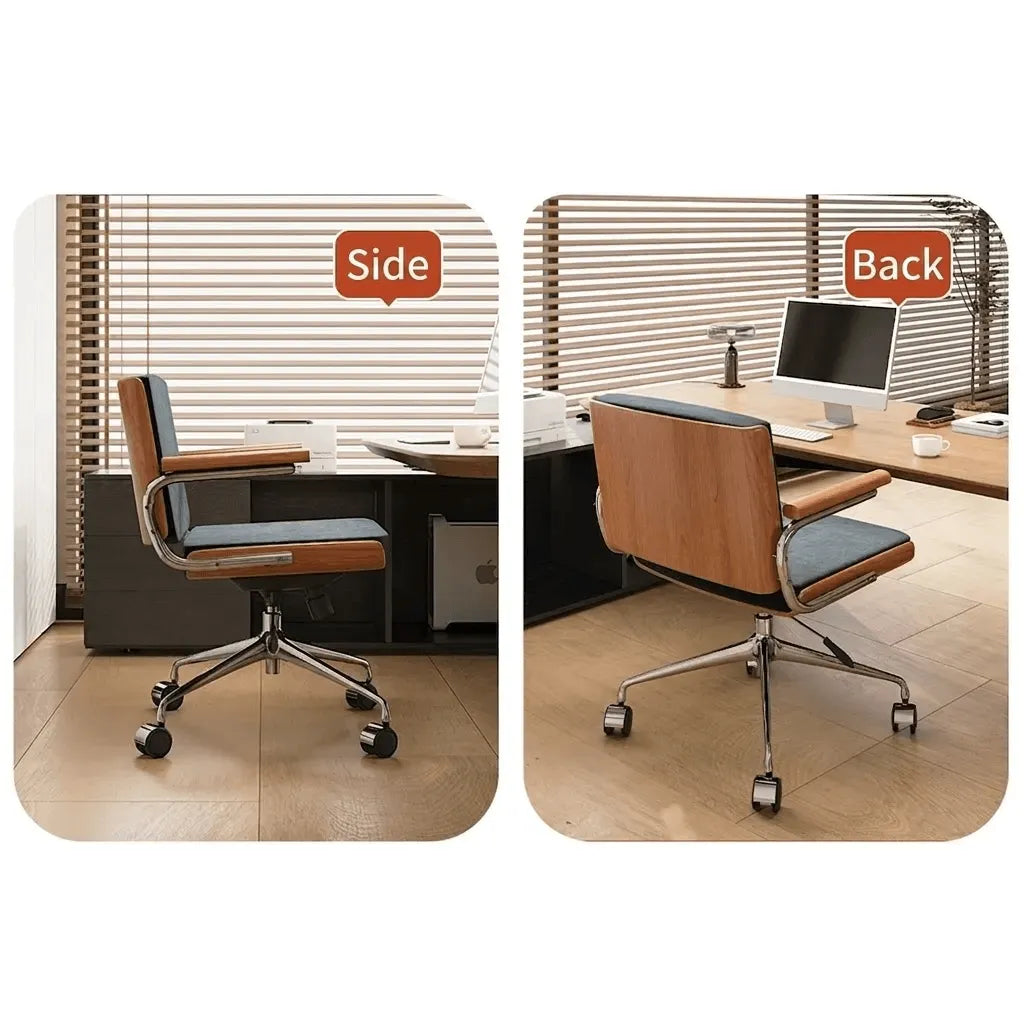 Walnut Veneer Velvet Office Chair with Ergonomic Lumbar and Alloy Base