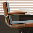 Walnut Veneer Velvet Office Chair with Ergonomic Lumbar and Alloy Base