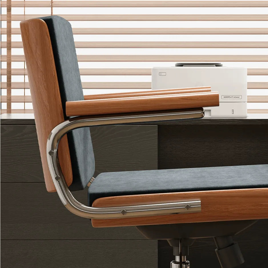 Walnut Veneer Velvet Office Chair with Ergonomic Lumbar and Alloy Base