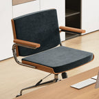 Walnut Veneer Velvet Office Chair with Ergonomic Lumbar and Alloy Base