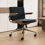 Walnut Veneer Velvet Office Chair with Ergonomic Lumbar and Alloy Base