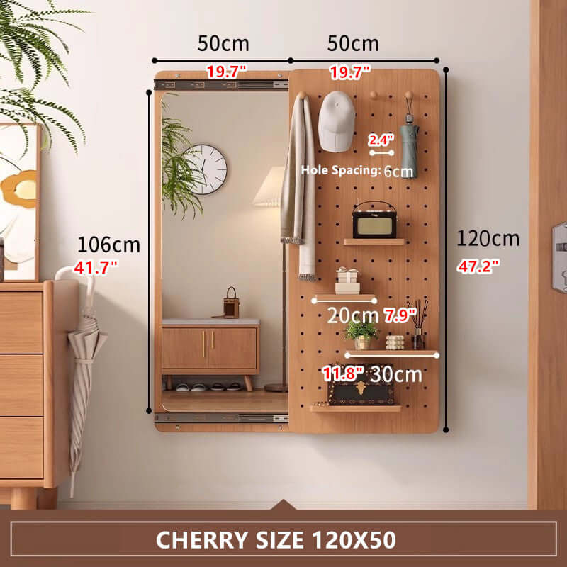Walnut Wall Mirror With Peg Board Organizer