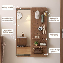 Walnut Wall Mirror With Peg Board Organizer