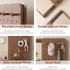 Walnut Wall Mirror With Peg Board Organizer
