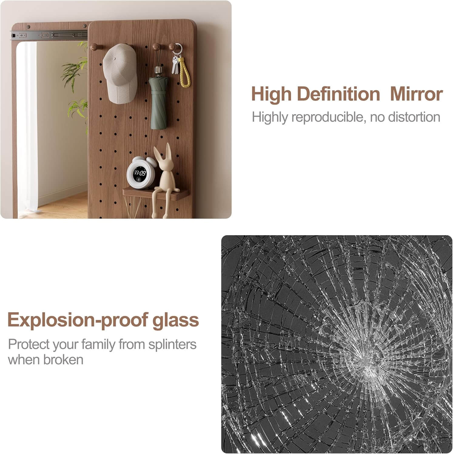 Walnut Wall Mirror With Peg Board Organizer