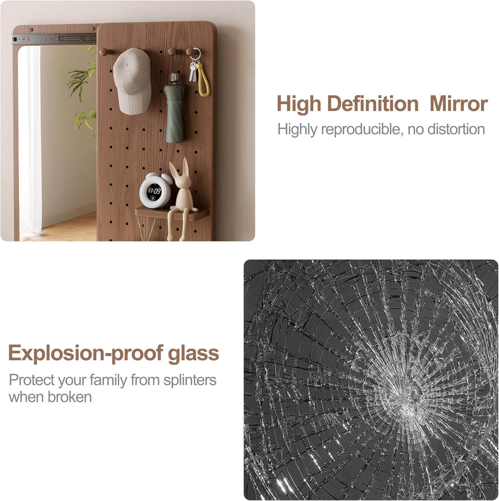 Walnut Wall Mirror With Peg Board Organizer