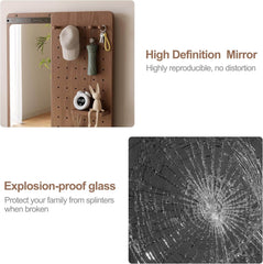 Walnut Wall Mirror With Peg Board Organizer
