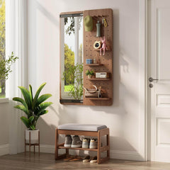 Walnut Wall Mirror With Peg Board Organizer