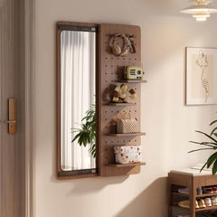 Walnut Wall Mirror With Peg Board Organizer
