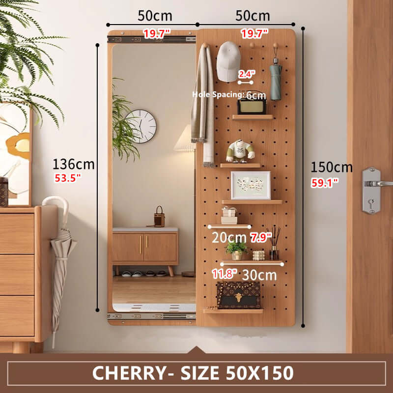 Walnut Wall Mirror With Peg Board Organizer