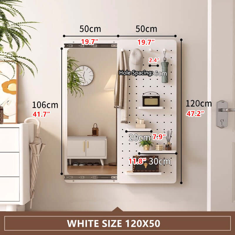 Walnut Wall Mirror With Peg Board Organizer