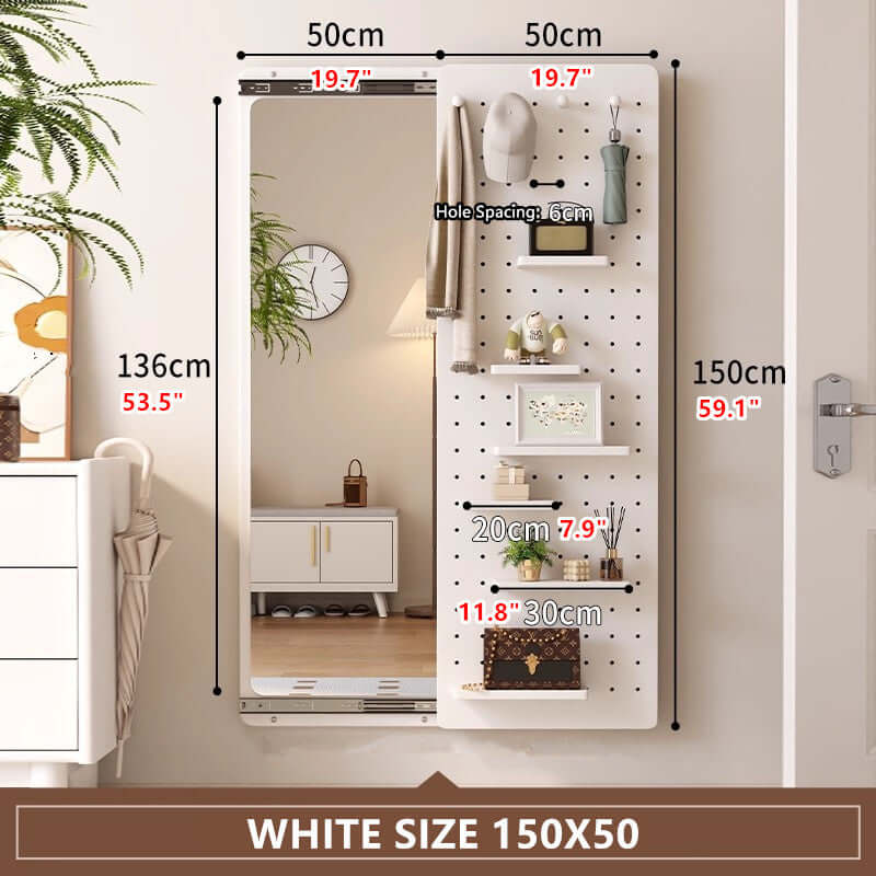 Walnut Wall Mirror With Peg Board Organizer
