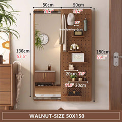 Walnut Wall Mirror With Peg Board Organizer