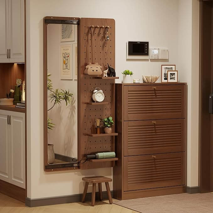 Walnut Wall Mirror With Peg Board Organizer Main Product Image Hauptbild