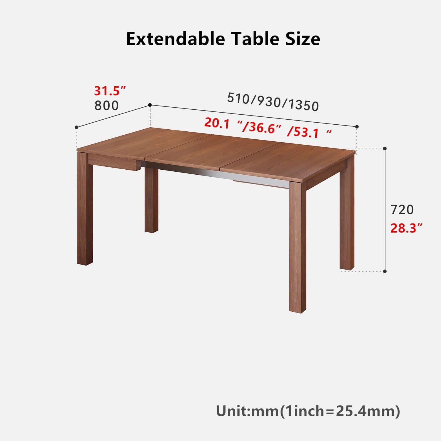 Walnut-White 1.2M Extendable Kitchen Island Table