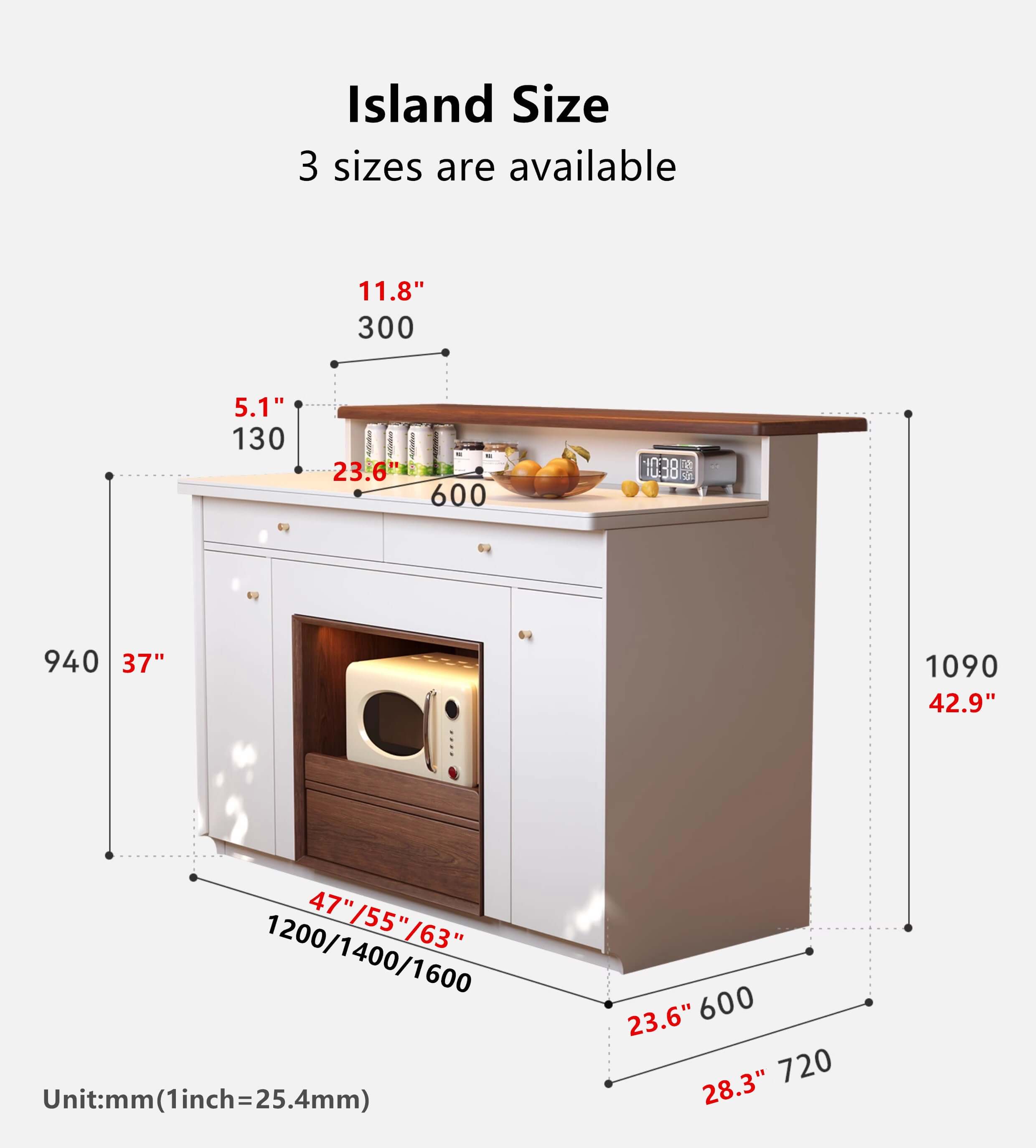 Walnut-White 1.2M Extendable Kitchen Island Table