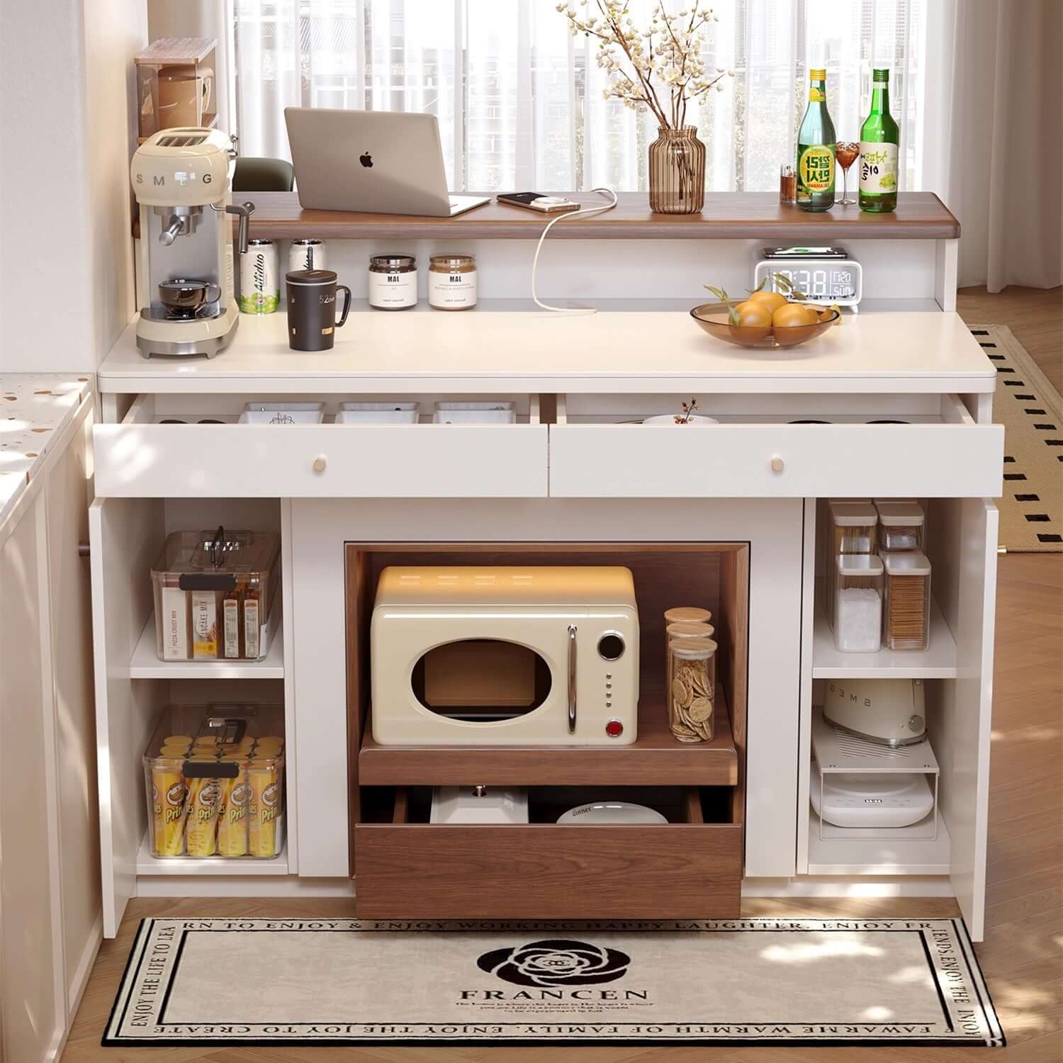 Walnut-White 1.2M Extendable Kitchen Island Table