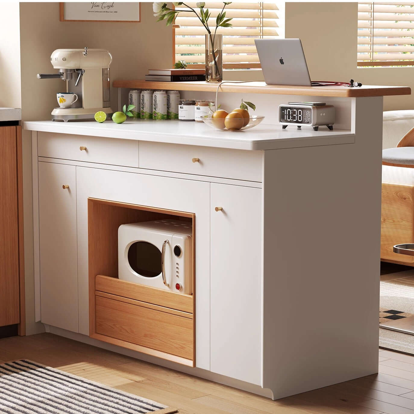 Walnut-White 1.2M Extendable Kitchen Island Table