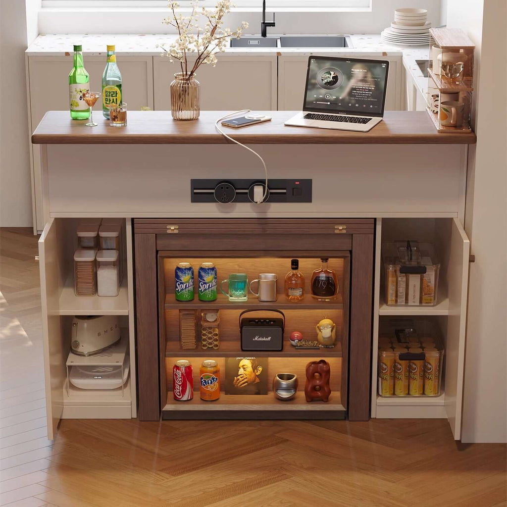 Walnut-White 1.2M Extendable Kitchen Island Table