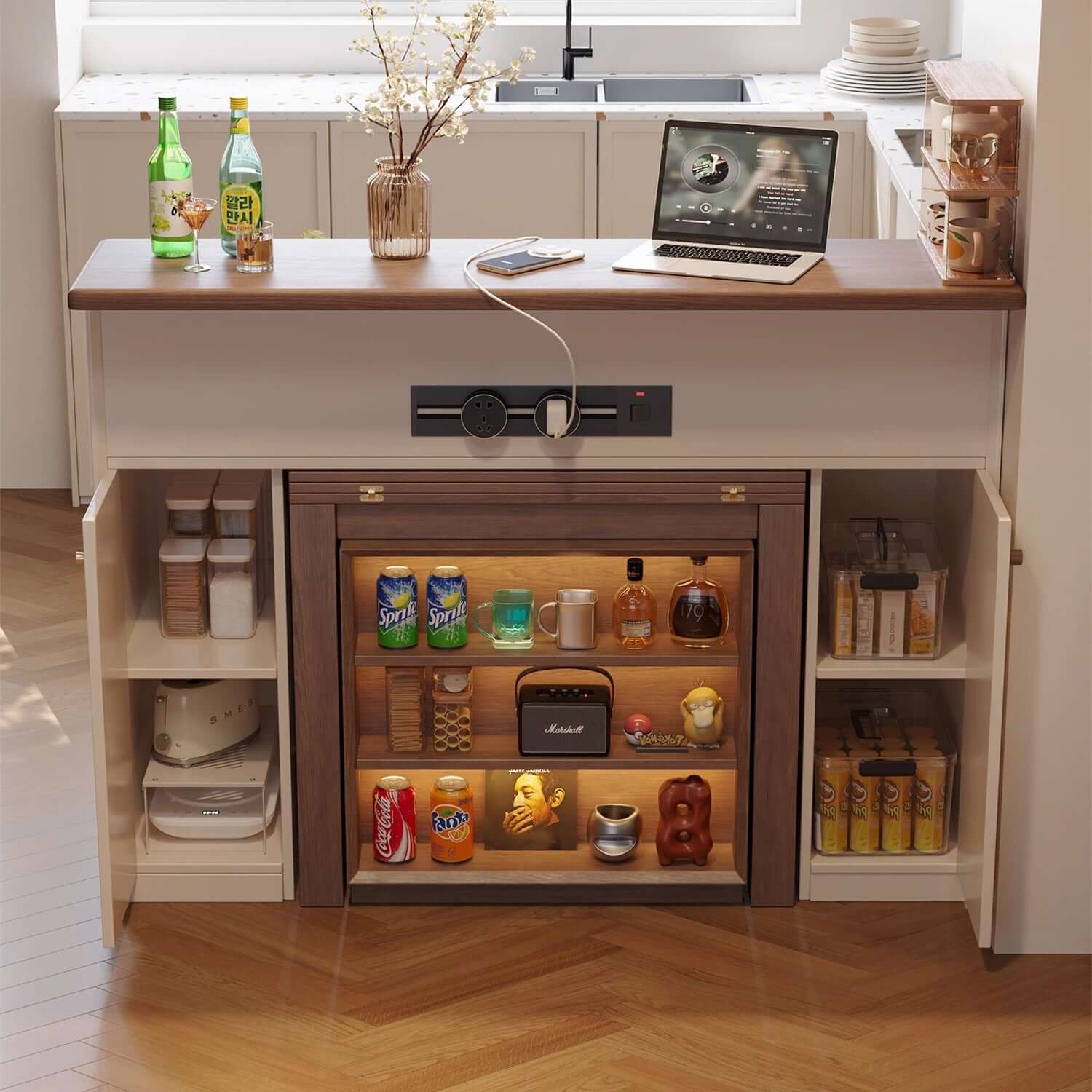 Walnut-White 1.2M Extendable Kitchen Island Table