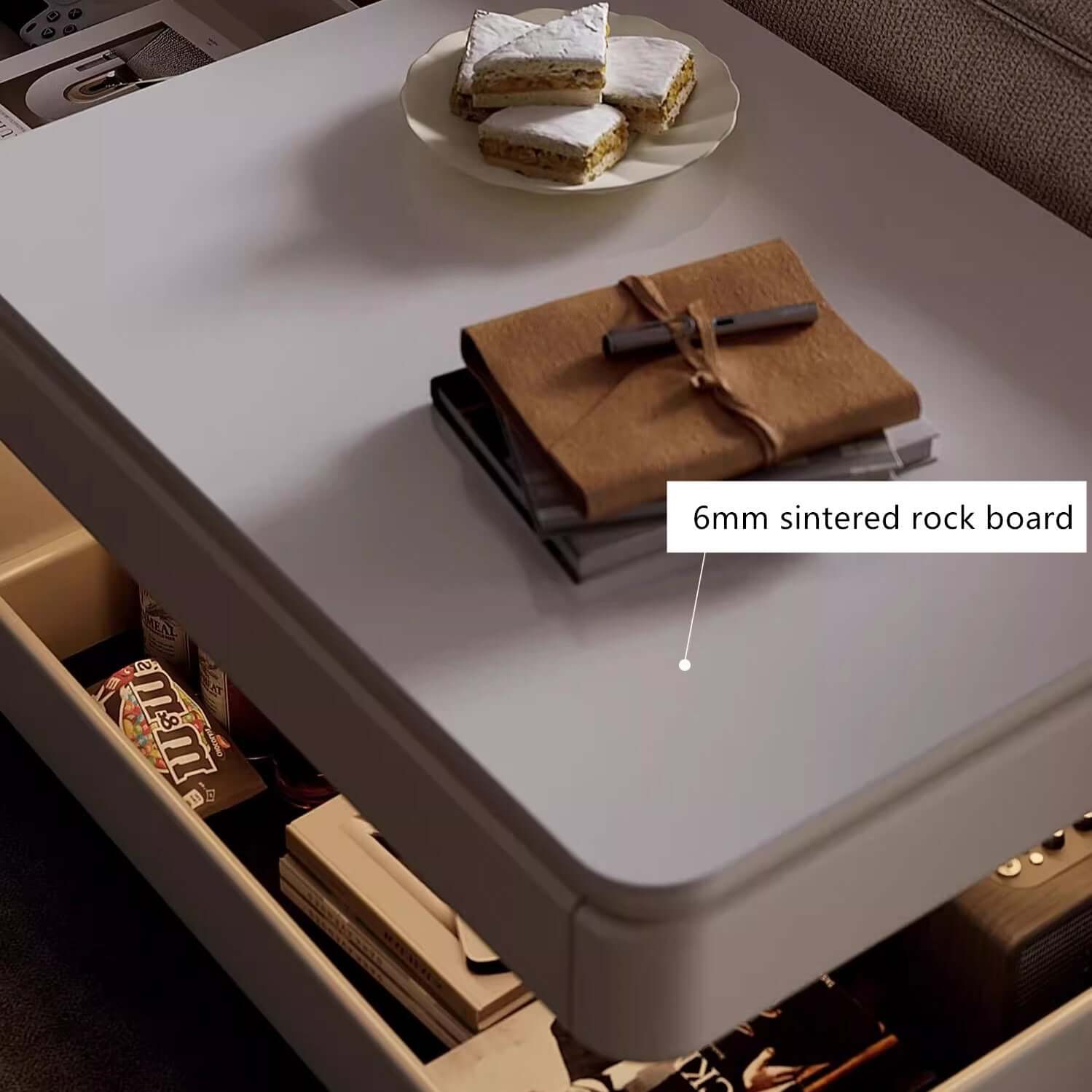 Walnut-White Rotating Lift Coffee Table with Storage