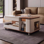 Walnut-White Rotating Lift Coffee Table with Storage