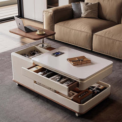 Walnut-White Rotating Lift Coffee Table with Storage