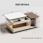 Walnut-White Rotating Lift Coffee Table with Storage