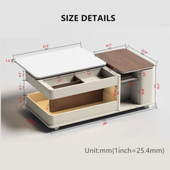 Walnut-White Rotating Lift Coffee Table with Storage
