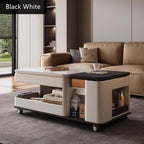 Walnut-White Rotating Lift Coffee Table with Storage