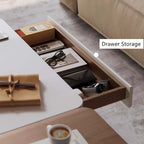 Walnut-White Rotating Lift Coffee Table with Storage