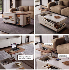 Walnut-White Rotating Lift Coffee Table with Storage Main Product Image