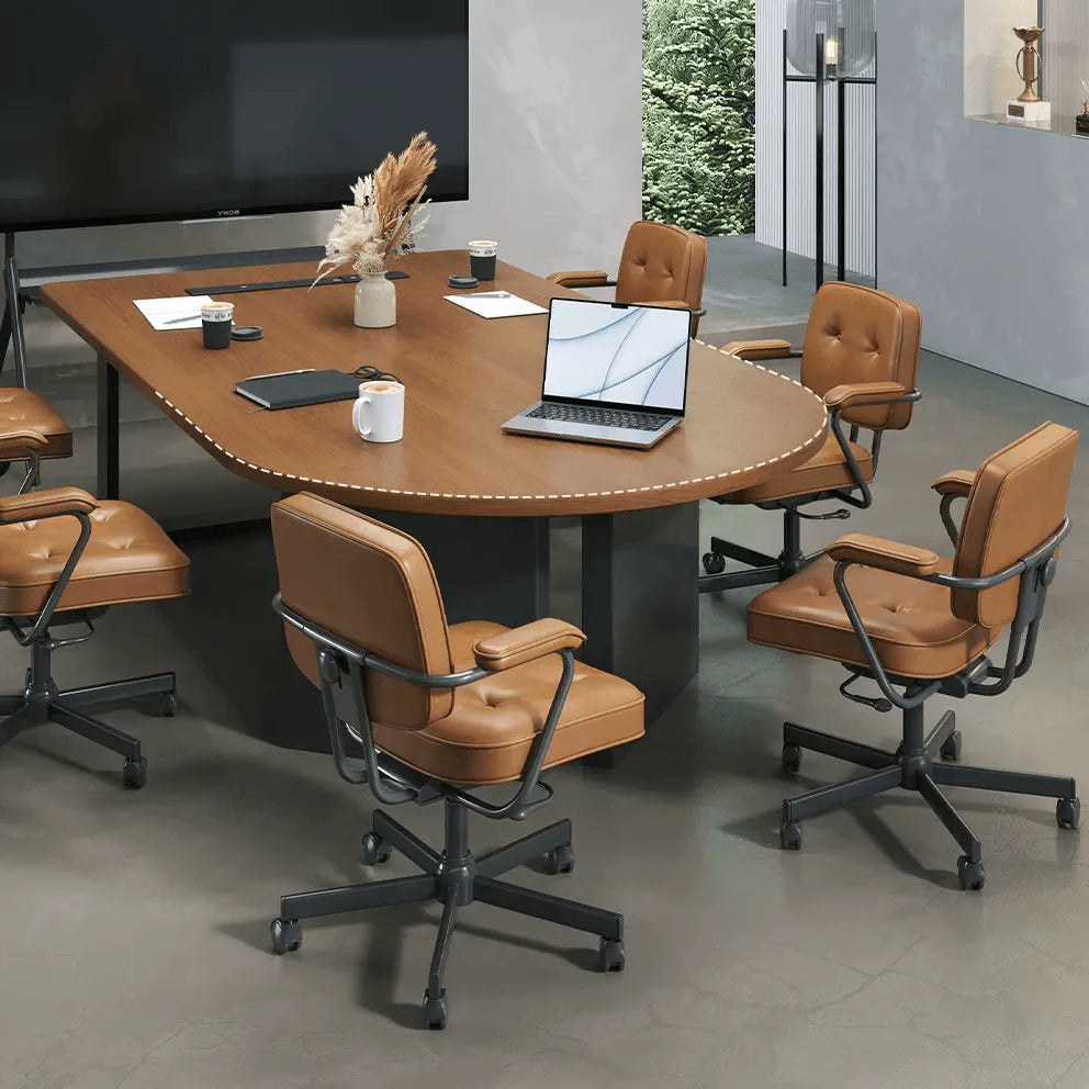 Walnut Wood Conference Table Series With Curved End and Hidden Power