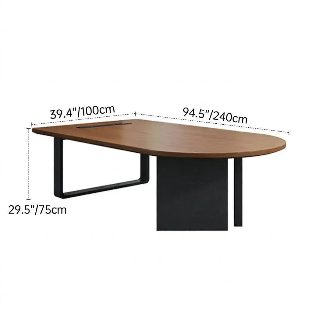 Walnut Wood Conference Table Series With Curved End and Hidden Power