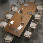 Walnut Wood Conference Table Series With Curved End and Hidden Power