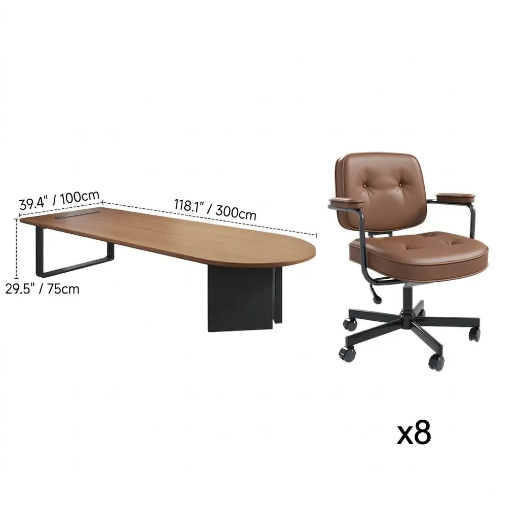 Walnut Wood Conference Table Series With Curved End and Hidden Power